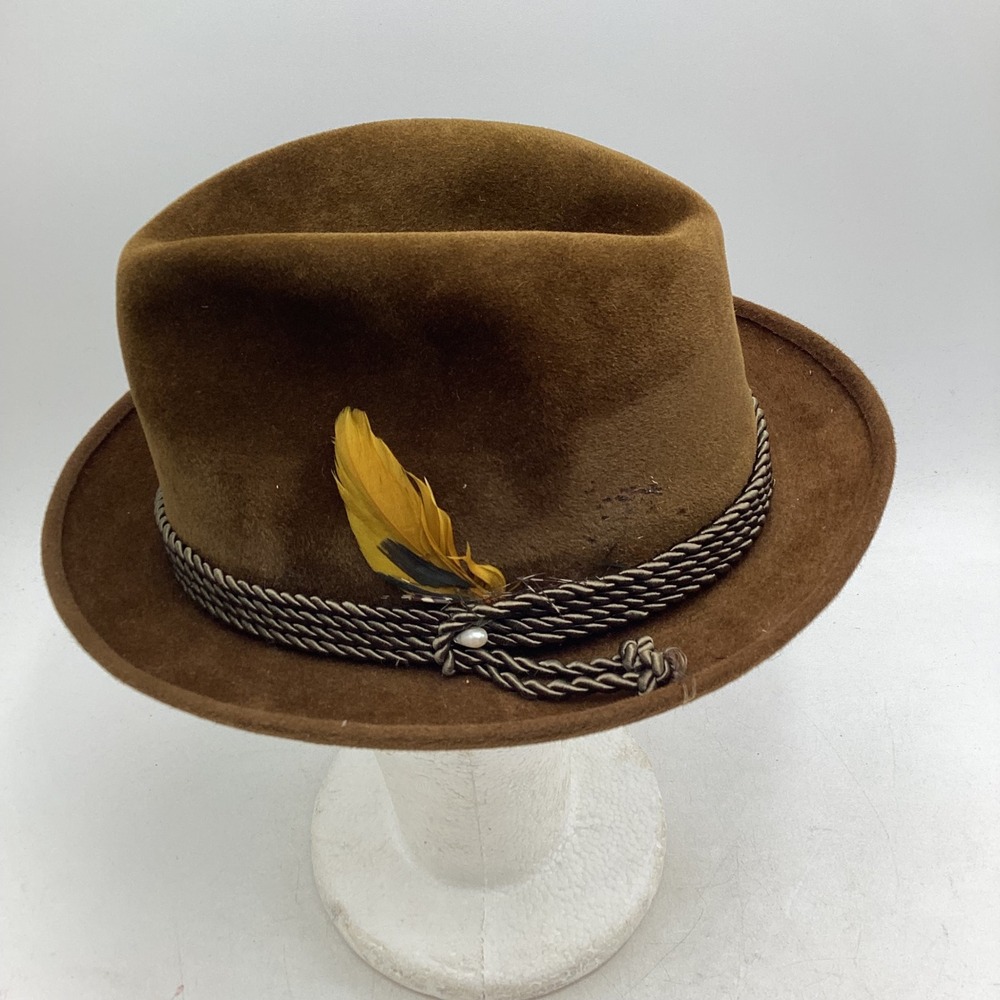 Biltmore Master Hat of Canada Brown Velour Felt Fedora Vintage Feather Rope Band